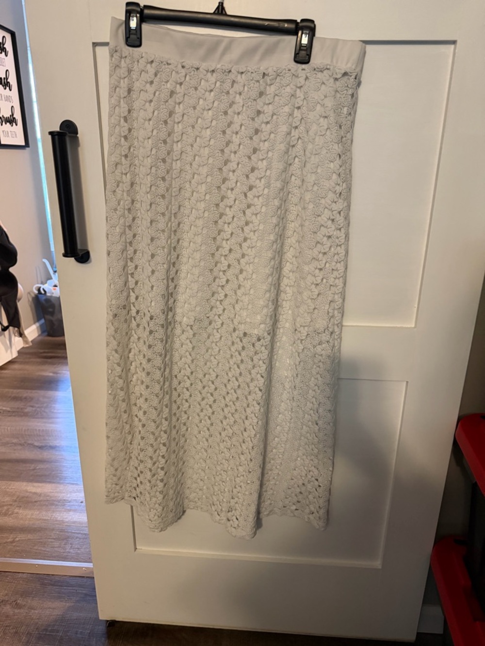 Maurices Light Gray Crochet Curtain Panel